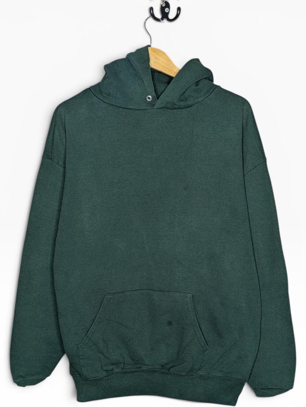 Vintage 90s Green Pullover Hoodie Blank Sweater Minimalist Mens Size Large